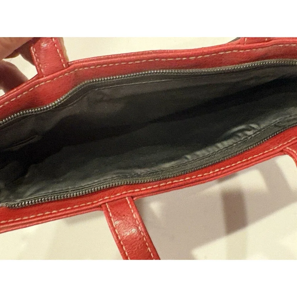 Kenneth Cole Reaction Black Canvas Red Leather Mini Tote Shoulder Bag Zip Top
